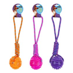 Dog Rope Toy w TPR Ball L40cm 3 Asstd Colours