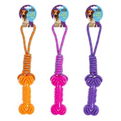 Dog Rope Toy w TPR Bone L40cm 3 Asstd Colours