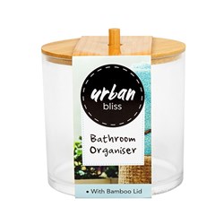Bathroom Bamboo Lid Round Organiser D9.5x10cm