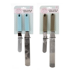 Cake Knife Set 2pc 2 Asst Cols Spatula & Serrated Spatula