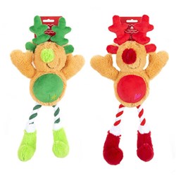 Dog Toy Xmas Reindeer Plush Squeaky 2 Asstd Colours 38cm