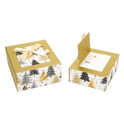 Gift Box Xmas Set 2 Rect w Gold Foil and Bow