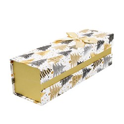 Gift Box Xmas Wine Box Rect w Gold Foil and Bow