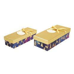 Gift Box Xmas Set 2 Rect w Gold Foil and Bow