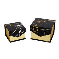 Gift Box Xmas Set 2 Square w Flip Lid Black w Gold Foil