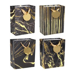 Gift Bag 210gsm Gold Marble Textured Foil Black Medium