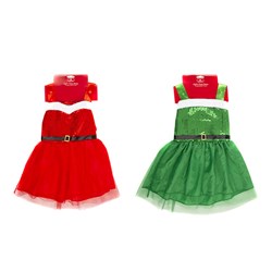 Girls Xmas Dress 2 Asstd Red Green 3-5yrs