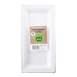 Eco Friendly Plate 25.8x12.8cm Rectangle White Pk5
