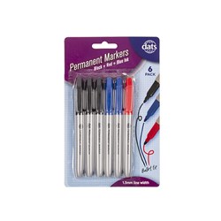 Marker Permanent 6pk Asstd Colour Ink Pen Style