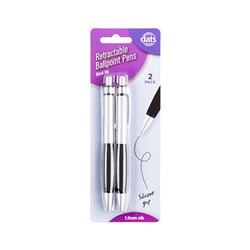 Pen Ballpoint Retractable with Silicone Grip 2pk Black Ink