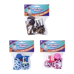 Cat Toy 4pc Pack 3 Asstd Colours