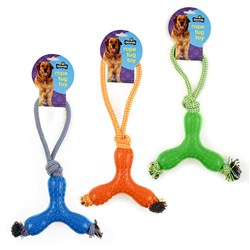 Dog Toy Triangle w Rope 37cm 3 Asstd Colours