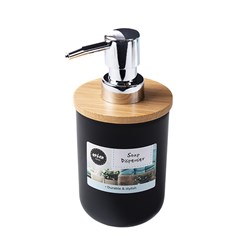 Modish Black Soap Dispenser w Bamboo 7x17cm