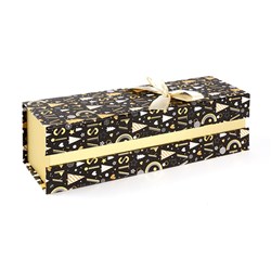 Gift Box Xmas Wine Box Rect w Gold Foil and Bow