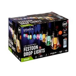Lights Festoon 3 in 1 Colour Switch Solar/USB w Remote PK12