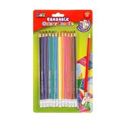 Pencil Colour Erasable With Eraser 12pk