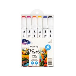 Markers Dual Tip Basic Colours 6Pk