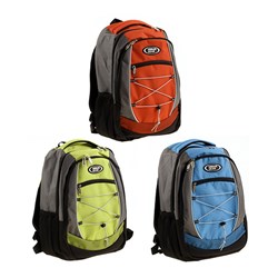 Travel Backpack Padded w Bungee Cord 3 Asstd Cols