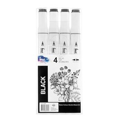 Markers Dual Tip Black 4Pk