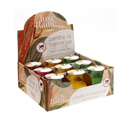 Candle Citronella in Mason Jar 3 Asst Cols 17hr