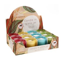 Candle Citronella in Glass Jar 4 Asst Cols 15hr