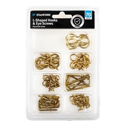 Pre-Pack Hooks L-shaped & Eye Screws Asstd 70Pk