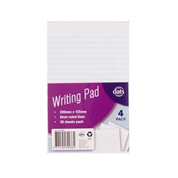 Pad Paper Writing 125x200mm 30sheets 4pk SRT