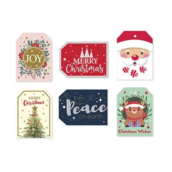 Gift Tags Xmas w Foil Strings 30pk