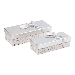 Gift Box Xmas Set 2 Rect w Silver Foil and Bow