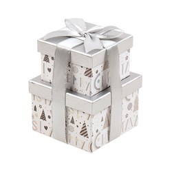 Gift Box Xmas Set 2 Square w Silver Foil and Bow