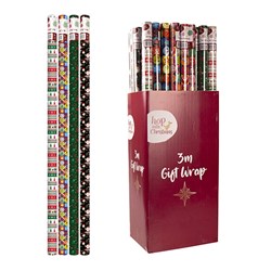 Wrap Paper Xmas 3Mx99cm 60gsm 38mm Core PDQ Asstd