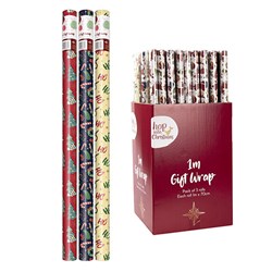 Wrap Paper Xmas 1Mx70cm 3pk 32mm Core 48gsm PDQ Asstd
