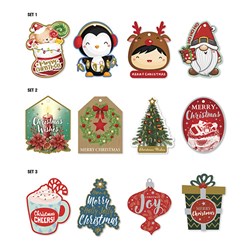 Gift Tags Xmas w Foil Strings Various Shapes 24pk 3 Asstd