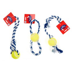 Dog Toy Rope Tug w Tennis Ball L28/35.5/47cm 3 Asstd Blue