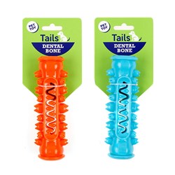 Dog Toy Dental Bone w Spike 15cm 2 Asst Cols Orange/Blue