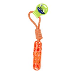 Dog Toy Squeaky Rope w Cover Tube 38cm Orange