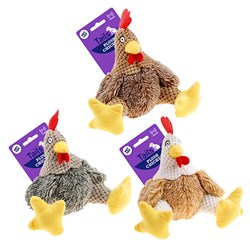 Dog Toy Plush Chicken 17cm Squeaky 3 Asstd