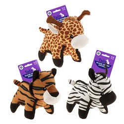 Dog Toy Plush Safari Animal 22x12cm Squeaky 3 Asstd