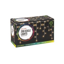 Lights Icicle Warm White 8F Solar Pk200