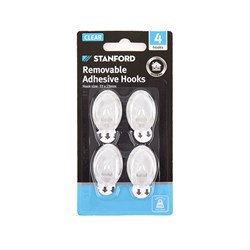 Hooks Removable Adhesive Oval 4Pk Clear 33x23mm