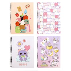 Notebook Card Cover Printed Spiral Cute Des 4Ast A4 120pg