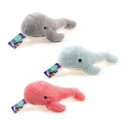 Dog Toy Plush Whale 35cm Squeaky 3 Asstd Colours