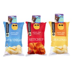 Dog Toy Printed Chip Packet 27x16cm Squeaky 3 Asstd