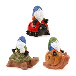 Gnome w Cement Animal 3 Asstd Designs