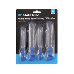 Knife Utility w Snap Off Blade 4Pc Set Asst Sizes