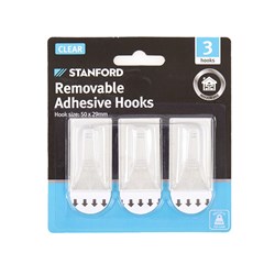 Hooks Removable Adhesive Rectangle 3Pk Clear 50x29mm