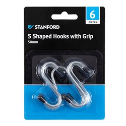 Hooks S Shape w Grip 6Pc 50mm