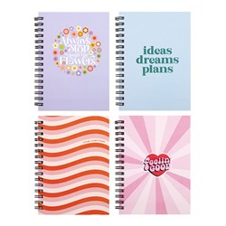 Notebook Card Cover Printed Spiral Quote 4Ast A6 120pg