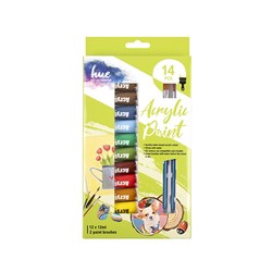 Art Set Paint Tubes Acrylic w Brushes 14Pc 12ml