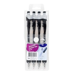 Pen Retractable Premium 4pk in PVC Wallet Black